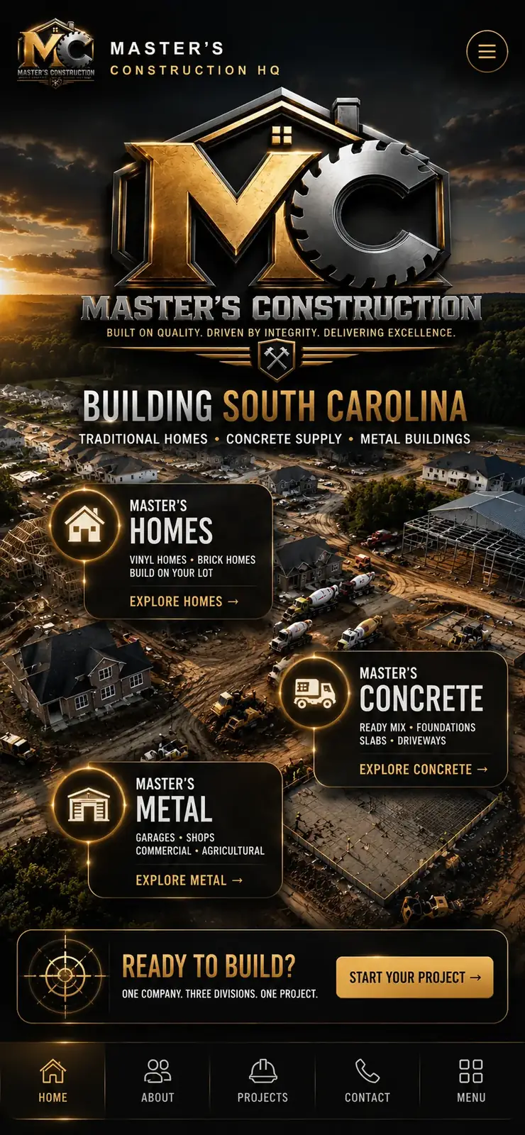 Masters Construction homepage